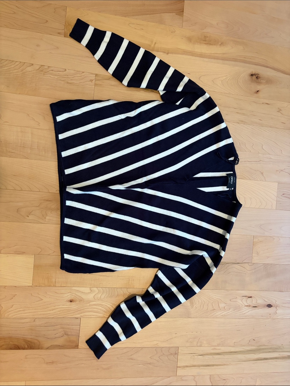 Vero Moda Navy and White Striped V-Neck Sweater